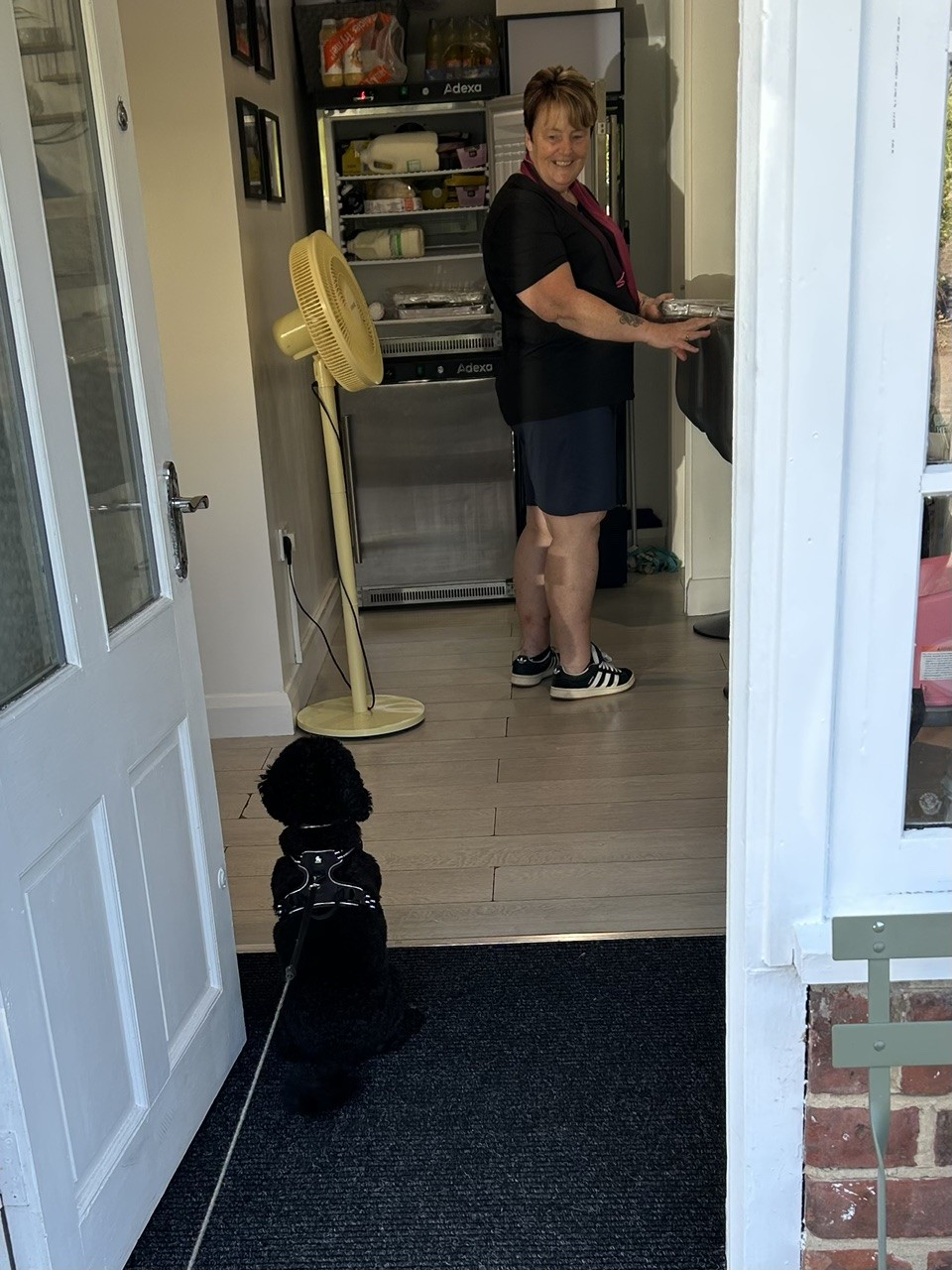 Enzo visiting his favourite village cafe