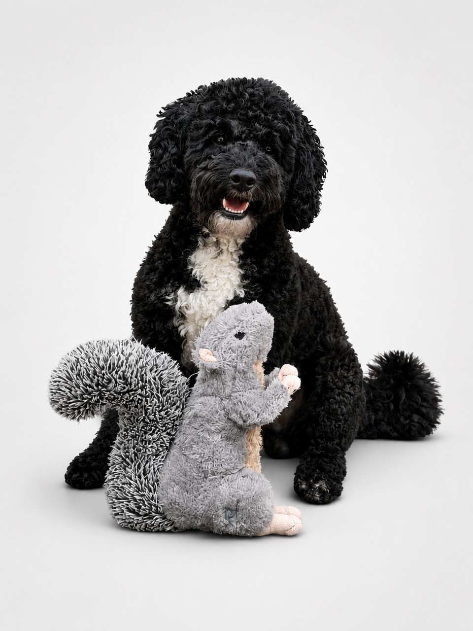 Enzo with the Petface Cyril the Squirrel toy